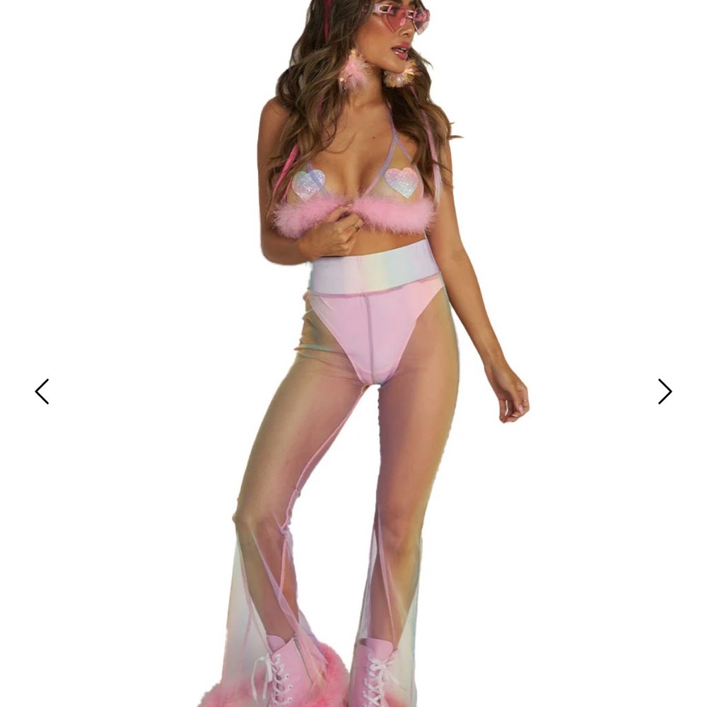 Y2K Festival Rave Mesh Bell Bottoms